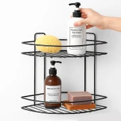 Siyah İki Katlı Vidalı Duş Şampuanlık Köşe Rafı Banyo Organizeri Askılı Şampuanlık Düzenleyici thumbnail 1