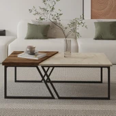 Verona İkili Orta Sehpa – Modern Tasarım Metal Ayaklı Sehpa Seti - 2