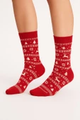 Plus Scorpion Kadın Yılbaşı Havlu Desenli Çorap – Pamuklu, Kalın ve Sıcak Tutan Noel Temalı Tekli Çorap thumbnail 1