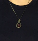 Doğal Taş Akik Doğal Taşlı Lale Modelli Antik Kadın Kolye euk44a thumbnail 2