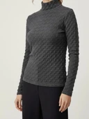 Sıcak Tutan Kışlık | Gri Desenli Kadın Yarım Balıkçı Yaka Triko Kazak - 2