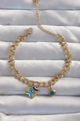 316L Çelik Gold Renk Nazarlı Kalp Model Zincir Bileklik - TJ-BB6227 - 1
