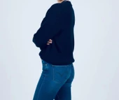 Sıcak Tutan Kışlık | Lacivert Kalın Örgü Kadın Bisiklet Yaka Triko Kazak - 2