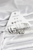 Pirinç Gümüş Renk 6 Çift Kadın Küpe Seti - TJ-BKP11340 - 1