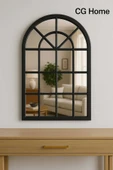 CG HOME Pencere Model, Ayna, Duvar Aynası, Salon Aynası, Dressuar Aynası, Ahşap Lake Boyalı, Siyah thumbnail 1
