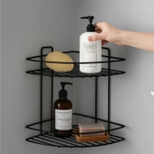 Siyah İki Katlı Vidalı Duş Şampuanlık Köşe Rafı Banyo Organizeri Askılı Şampuanlık Düzenleyici thumbnail 2