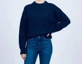 Sıcak Tutan Kışlık | Lacivert Kalın Örgü Kadın Bisiklet Yaka Triko Kazak - 3