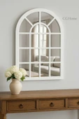 CG HOME Pencere Model, Ayna, Duvar Aynası, Salon Aynası, Dressuar Aynası, Ahşap Lake Boyalı, Beyaz thumbnail 2