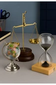 Dekoratif Ofis Hediyesi 3 Lü Masa Üstü Seti Retro Terazi Kum Saati Cam Dünya Küre Dekoratif Hediye thumbnail 1