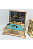 Isimli Kadife Kuranı Kerim Gold Sandık (TURKUAZ) Hafız Boy (14*20 CM) Ayraç,tesbih Seti thumbnail 2