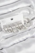 Pirinç Halka Model Gümüş Renk Kadın Set Küpe - TJ-BKP11048 - 1