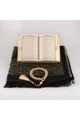 Seccade + Tesbih + Kuran Hediye Seti (çanta Boy, Kadife, Gold-1) thumbnail 3