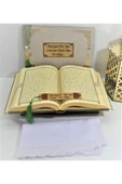 İsimli Kadife Kuranı Kerim Özel Ahşap Kutulu Ortaboy (16X24)(YEŞİL) Örtü,inci Tesbih, Ayraç Seti thumbnail 3