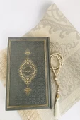 Orta Boy( 16x24 Cm)termo Deri Kuran-ı Kerim Gri,seccade,inci Tesbih Set thumbnail 1