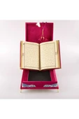 Tesbih Kuran Hediye Seti (ORTA BOY, KADİFE PLAKET SANDIKLI, FUŞYA PEMBE) thumbnail 5
