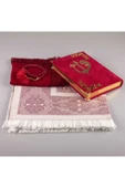 Şal Seccade Tesbih Kuran Hediye Seti (ORTA BOY, KADİFE, KIRMIZI) thumbnail 2
