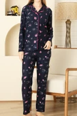 Kadın Pat Yakalı-Baskılı ve Düğme Kapamalı-%100 Pamuk Pijama Takımı 12353 thumbnail 4