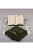 Şal + Seccade + Tesbih + Kuran Hediye Seti (çanta Boy, Kadife, Zeytin Yeşil) thumbnail 3