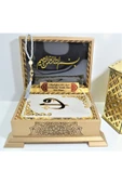 Isimli Kadife Kuranı Kerim Gold Sandık (GRİ) Hafız Boy (14*20 CM) Ayraç,tesbih Seti thumbnail 1