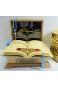 Isimli Kadife Kuranı Kerim Gold Sandık Gökyüzü Mavi Hafız Boy (14*20CM)ayraç,tesbih Seti thumbnail 3