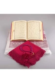 Şal Seccade Tesbih Kuran Hediye Seti (HAFIZ BOY, KADİFE, FUŞYA PEMBE) thumbnail 3