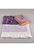 Şal + Seccade + Tesbih + Kuran Hediye Seti (hafız Boy, Kadife, Lila) thumbnail 2