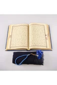 Şal + Tesbih + Kuran Hediye Seti (çanta Boy, Kadife, Lacivert) thumbnail 3