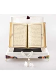 Tesbih Kuran Hediye Seti (ORTA BOY, KADİFE SANDIKLI, BEYAZ) thumbnail 5
