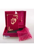 Şal Tesbih Kuran Hediye Seti (ORTA BOY, KADİFE SANDIKLI, FUŞYA PEMBE) thumbnail 4