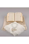 Şal + Seccade + Tesbih + Kuran Hediye Seti (çanta Boy, Kadife, Beyaz-1) thumbnail 3