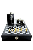 Deri Kaplamalı Çelik Matara ve Çakı Hediye Seti 2 Bardak Özel Ahşap Kutusunda Satranç Takımı - 3