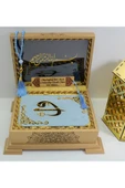 Isimli Kadife Kuranı Kerim Gold Sandık Gökyüzü Mavi Hafız Boy (14*20CM)ayraç,tesbih Seti thumbnail 2