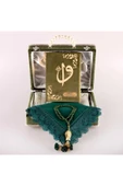 Boncuklu Kutu Çeyizlik, Şal + Seccade + Tesbih + Kuran Hediye Seti (Orta B. Kadife, Yeşil) thumbnail 2