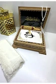 İsimli Kadife Kuranı Kerim Oymalı Gold Sandık Beyaz Hafız Boy (14*20CM) Örtü,ayraç,tesbih Seti thumbnail 4