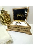 İsimli Kadife Kuranı Kerim Oymalı Gold Sandık Beyaz Hafız Boy (14*20CM) Örtü,ayraç,tesbih Seti thumbnail 1