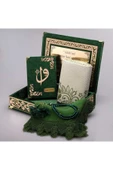 Raşel Kutulu, Şal + Seccade + Tesbih + Kuran Hediye Seti (Orta Boy, Yeşil, Elif-Vav) thumbnail 1
