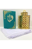 Isimli Kadife Kuran­ı Kerim Hayrat Neşriyat Orta Boy (16X24)(TURKUAZ) Namaz Örtü Seti thumbnail 1