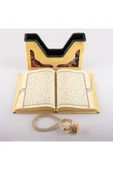 Tesbih Kuran Hediye Seti (ORTA BOY, KADİFE V KUTULU, GOLD) thumbnail 4