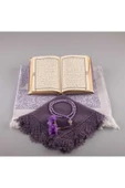 Şal + Seccade + Tesbih + Kuran Hediye Seti (çanta Boy, Kadife, Lila) thumbnail 3