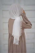 Baş Örtüsü Iğne Oyası Namaz Örtüsü, Mevlüt Örtüsü Krem thumbnail 2