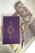 Orta Boy( 16x24 Cm)termo Deri Kuran-ı Kerim Mor,seccade,inci Tesbih Set thumbnail 2