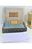 İsimli Kadife Kuranı Kerim Özel Ahşap Kutulu Ortaboy (GÖKYÜZÜ MAVİ) Ayraç,namaz Örtü,tesbih Seti thumbnail 1