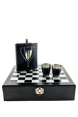 Deri Kaplamalı Çelik Matara ve Çakı Hediye Seti 2 Bardak Özel Ahşap Kutusunda Satranç Takımı - 6