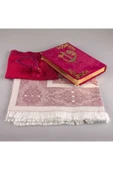 Şal + Seccade + Tesbih + Kuran Hediye Seti (orta Boy, Kadife, Fuşya Pembe) thumbnail 2
