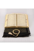 Seccade + Tesbih + Kuran Hediye Seti (orta Boy, Kadife, Gold-1) thumbnail 3