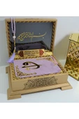 Isimli Kadife Kuranı Kerim Gold Sandık Lila Hafız Boy (14*20CM)ayraç,tesbih Seti thumbnail 1