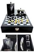 Deri Kaplamalı Çelik Matara ve Çakı Hediye Seti 2 Bardak Özel Ahşap Kutusunda Satranç Takımı - 2
