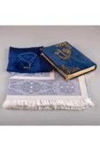 Şal + Seccade + Tesbih + Kuran Hediye Seti (orta Boy, Kadife, Lacivert) thumbnail 2