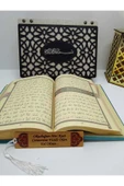 Isimli Kadife Kuranı Kerim Özel Ahşap Kutulu Ortaboy (16X24)(TURKUAZ)ayraç,tesbih Seti thumbnail 4