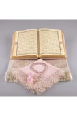 Şal + Seccade + Tesbih + Kuran Hediye Seti (orta Boy, Kadife, Pudra Pembe) thumbnail 3